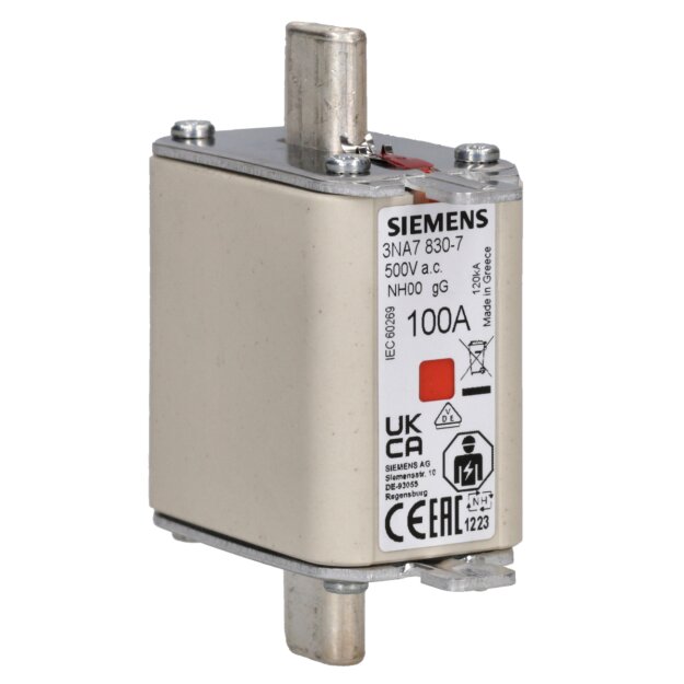 Siemens 3NA7830-7 NH-Sicherungseinsatz NH00 In: 100 A gG Un AC: 500 V Un DC: 250 V