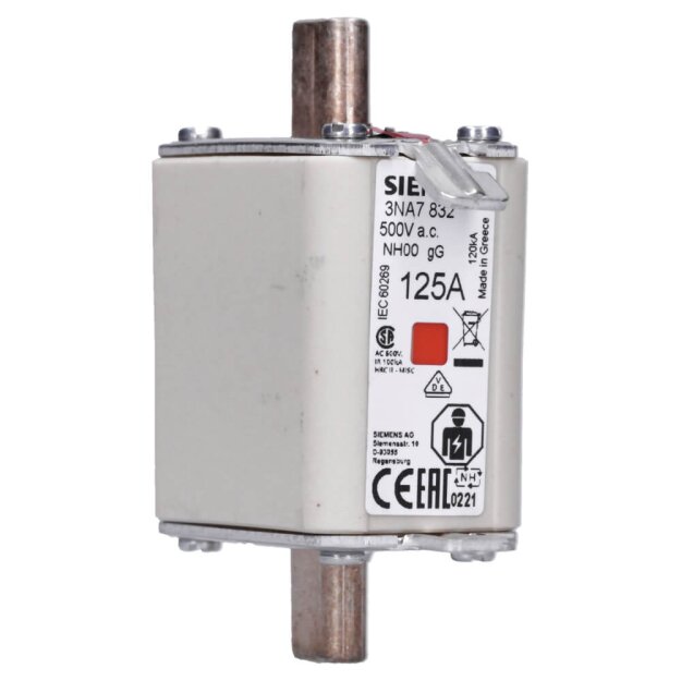 Siemens 3NA7832 NH-Sicherungseinsatz NH00 In: 125 A gG Un AC: 500 V Un DC: 250 V