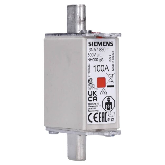 Siemens 3NA7830 NH-Sicherungseinsatz NH000 In: 100 A gG Un AC: 500 V Un DC: 250 V
