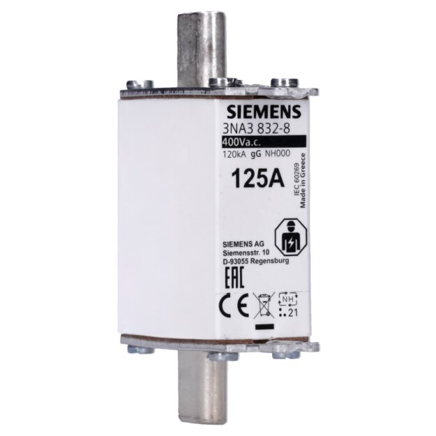 Siemens 3NA3832-8 NH-Sicherungseinsatz NH000 In: 125 A gG Un AC: 400 V Un DC: 250 V
