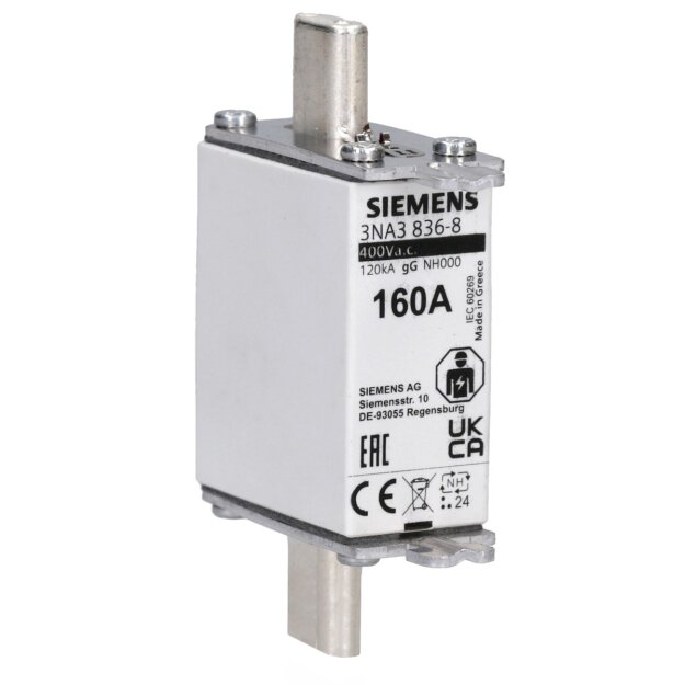 Siemens 3NA3836-8 NH-Sicherungseinsatz NH000 In: 160 A gG Un AC: 400 V Un DC: 250 V