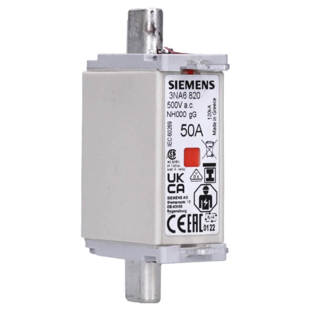 Siemens 3NA6820 NH-Sicherungseinsatz NH000 In: 50 A gG Un AC: 500 V Un DC: 250 V