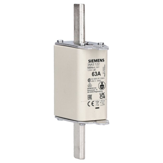Siemens 3NA3122 NH-Sicherungseinsatz NH1 In: 63 A gG Un AC: 500 V Un DC: 440 V