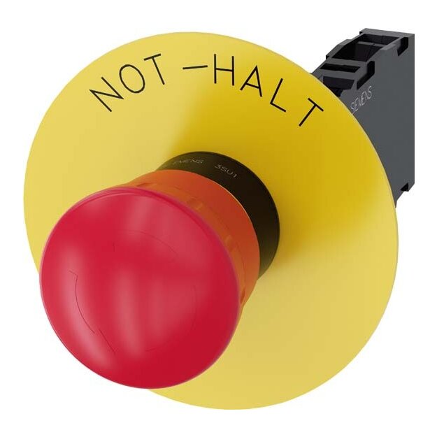 Siemens 3SU1100-1HB20-1FH0 Not-Halt-Pilzdrucktaster 22mm rund Kunststoff rot 1S+1Ö