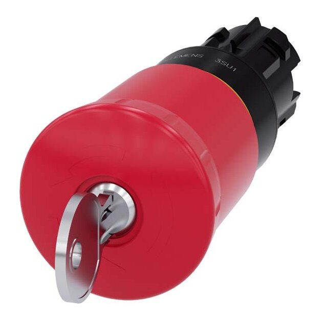 Siemens 3SU1000-1HR20-0AA0 Not-Halt-Pilzdrucktaster 22mm rund Kunststoff rot mit Schloss Siemens