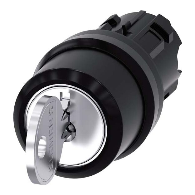 Siemens 3SU1000-4BL11-0AA0 Schlüsselschalter RONIS 22mm rund Kunststoff Schlüsselabzug I+O+II