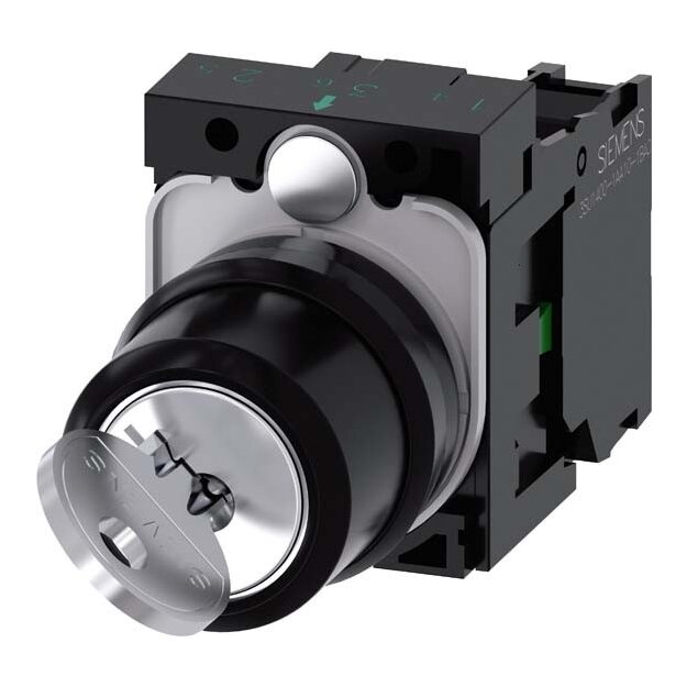 Siemens 3SU1100-4BF11-1BA0 Schlüsselschalter RONIS 22mm rund Kunststoff Schlüsselabzug O+I 1S