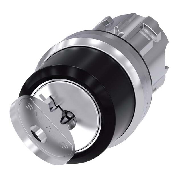 Siemens 3SU1050-4BF11-0AA0 Schlüsselschalter RONIS 22mm rund Metall hochglanz Schlüsselabzug O+I