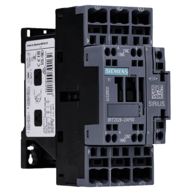 Siemens 3RT2026-2AP00 Schütz AC-3 25 A/11 kW/400V 3-polig AC 230V/50Hz 1S+1Ö Federzuganschluss