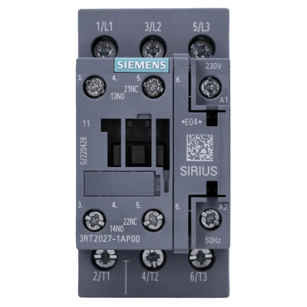 Siemens 3RT2027-1AP00 Schütz AC-3 32 A/15 kW/400V 3-polig AC 230V/50Hz 1S+1Ö Schraubanschluss