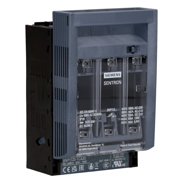Siemens 3NP1123-1CA20 Sicherungslasttrennschalter 3NP1 3-polig NH000 160 A für Aufbau und