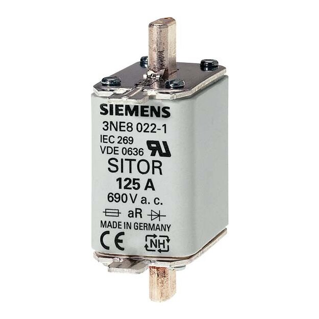 Siemens 3NE8022-1 SITOR-Sicherungseinsatz mit Messerkontakten NH00 In: 125 A aR Un AC: 690