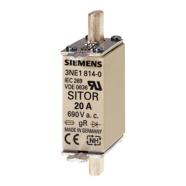 Siemens 3NE1818-0 SITOR-Sicherungseinsatz mit Messerkontakten NH000 In: 63 A gS Un AC