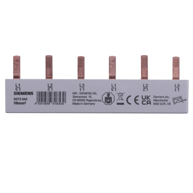 Siemens 5ST3643 Stiftsammelschiene 16mm2 Anschluss: 2x 3-phasig berührungssicher