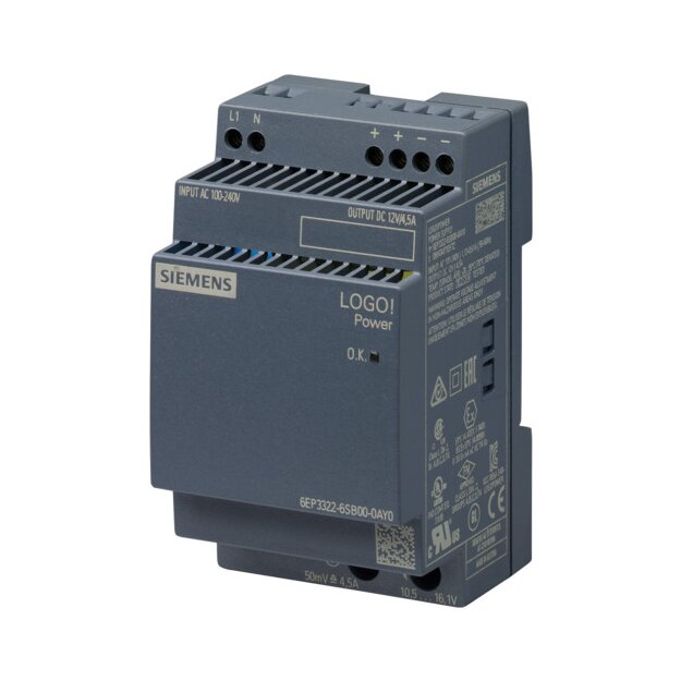 Siemens 6EP3322-6SB00-0AY0 Stromversorgung LOGO!Power 1-phasig DC 12 V/4,5 A