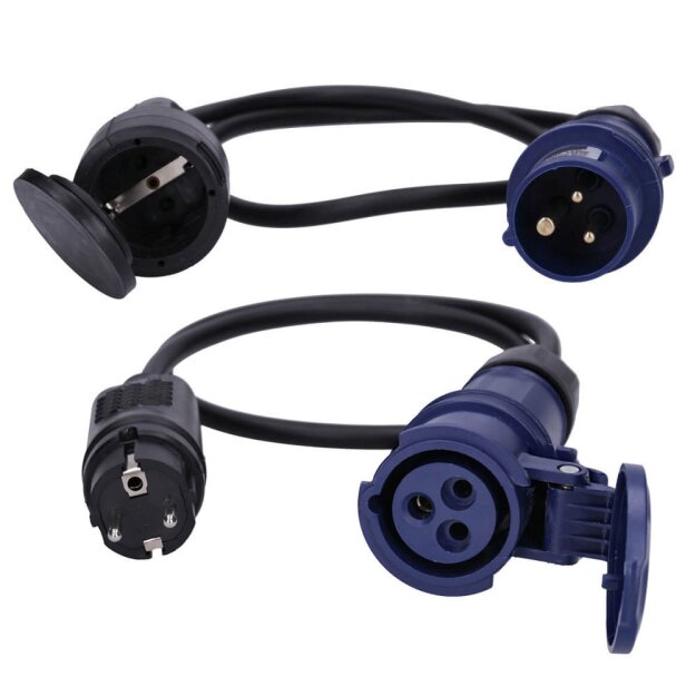 Voxura CEE-Adapterleitung Schuko Steckdose Set H07RN-F 3x1,5 Schuko-Kupplung IP44 1m + H07RN-F 3x1,5 CEE-Kupplung IP44 1m