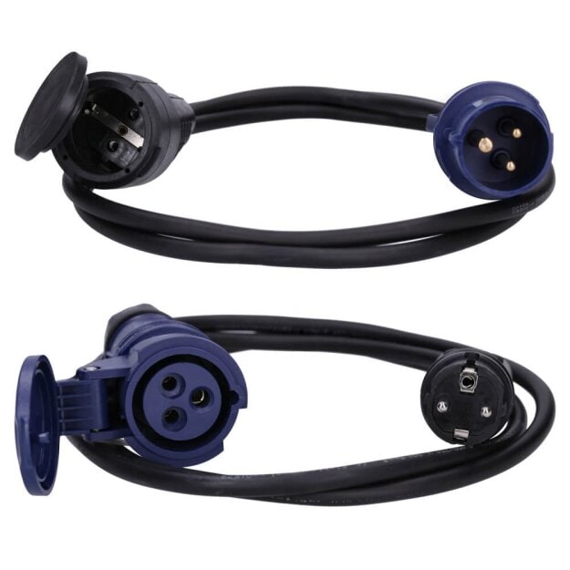 Voxura CEE-Adapterleitung Schuko Steckdose Set H07RN-F 3x1,5 Schuko-Kupplung IP44 2m + H07RN-F 3x1,5 CEE-Kupplung IP44 2m