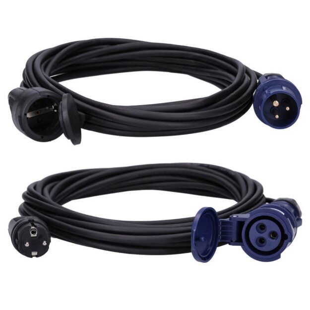Voxura CEE-Adapterleitung Schuko Steckdose Set H07RN-F 3x1,5 Schuko-Kupplung IP44 10m + H07RN-F 3x1,5 CEE-Kupplung IP44 10m