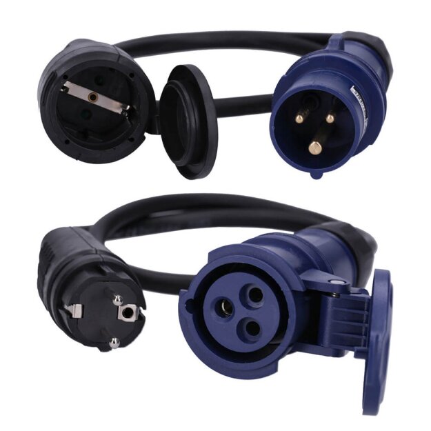 Voxura CEE-Adapterleitung Schuko Steckdose Set H07RN-F 3x2,5 Schuko-Kupplung IP44 1m + H07RN-F 3x2,5 CEE-Kupplung IP44 1m