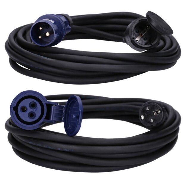 Voxura CEE-Adapterleitung Schuko Steckdose Set H07RN-F 3x2,5 Schuko-Kupplung IP44 10m + H07RN-F 3x2,5 CEE-Kupplung IP44 10m