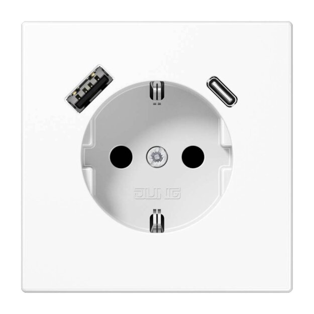 B-WARE Jung LS1520-15CAWW SCHUKO-Steckdose mit USB Typ AC (max. 3A) mit erhöhtem Berührungsschutz (Thermoplast bruchsicher) Alpinweiß Serie LS