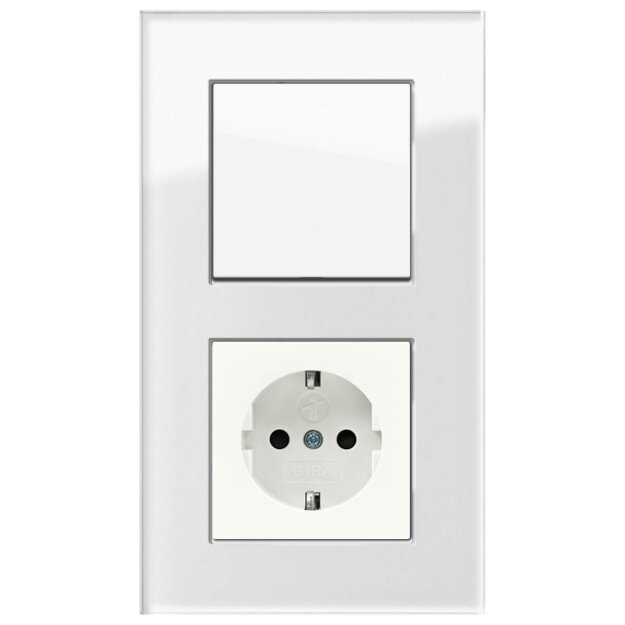 Gira Set: Steckdose 445303 + Wippschalter 010600 + 1fach Rahmen 021212 + Wippe 029603