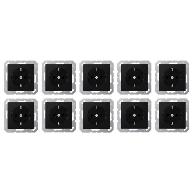 Jung A1520BFKISWM Schuko® Steckdose mit Berührungsschutz (Thermoplast bruchsicher) Graphitschwarz Matt Serie A Flow (10er)