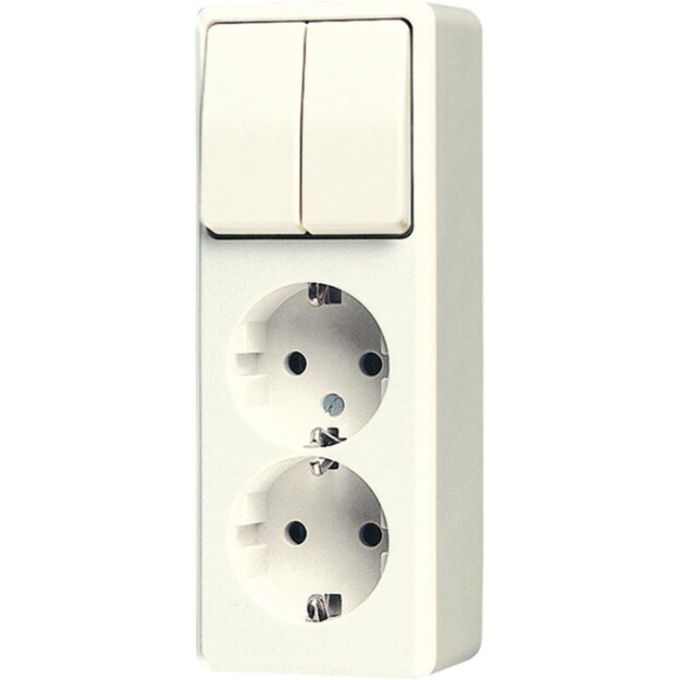 Jung 625A SCHUKO® Aufputz Zweifach-Steckdose mit Serienschalter Weiß