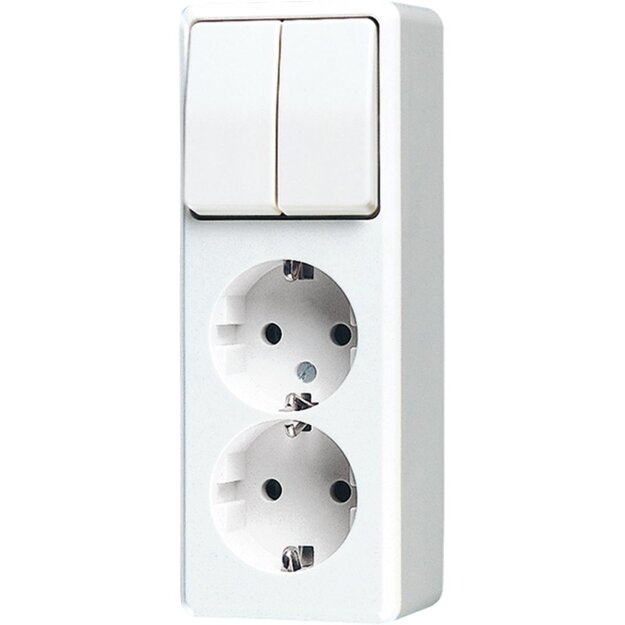 Jung 625AWW SCHUKO® Aufputz Zweifach-Steckdose mit Serienschalter Alpinweiß