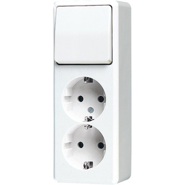 Jung 626AWW SCHUKO® Aufputz Zweifach-Steckdose mit Wechselschalter Alpinweiß