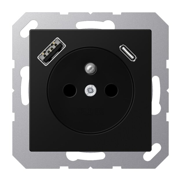 Jung A1520F-15CASWM Steckdose Französisch/Belgisch mit USB Typ AC Serie A/AS Thermoplast bruchsicher Graphitschwarz Matt