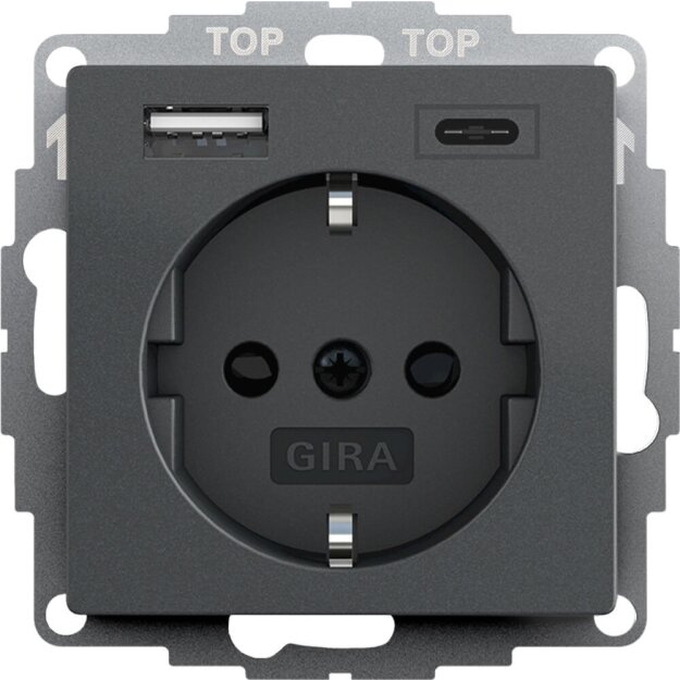 Gira 245928 Schuko SH Shutter USB-Spannungsversorgung 2-fach Typ A/C System 55 Anthrazit