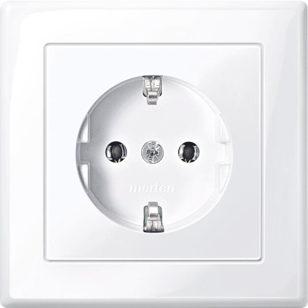 Merten MEG2401-1425 SCHUKO-Steckdose mit voller Abdeckplatte Schraub-Liftklemmen Aktivweiß glänzend M-SMART