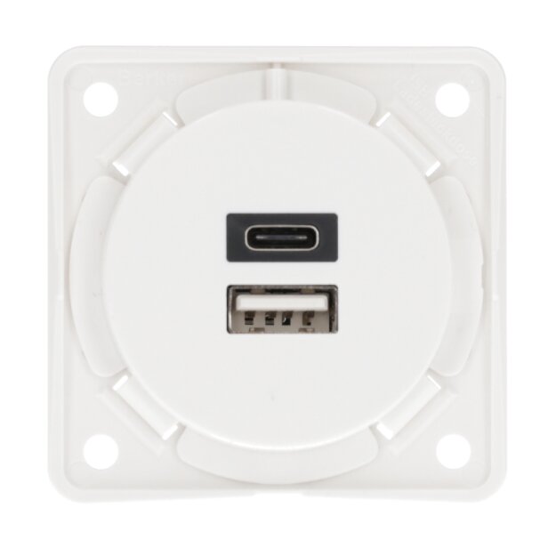 Berker 926202509 USB Ladesteckdose 230V 2-fach 3A A+C Integro Flow Polarweiß matt