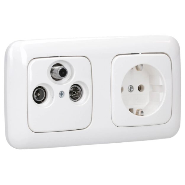 Busch-Jaeger Steckdosen & SAT Set: Antennensteckdose EDA 302 F + 2512-214  2-fach Rahmen + 1743-03-214 Abdeckung + 20 EUC-214 Steckdose Alpinweiß Reflex SI