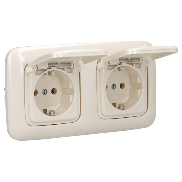 Busch-Jaeger Busch-Duro 2000 SI Set: 2x 20 EUK-212 Steckdose Klappdeckel + 1x 2512-212 2-fach Rahmen Cremeweiß