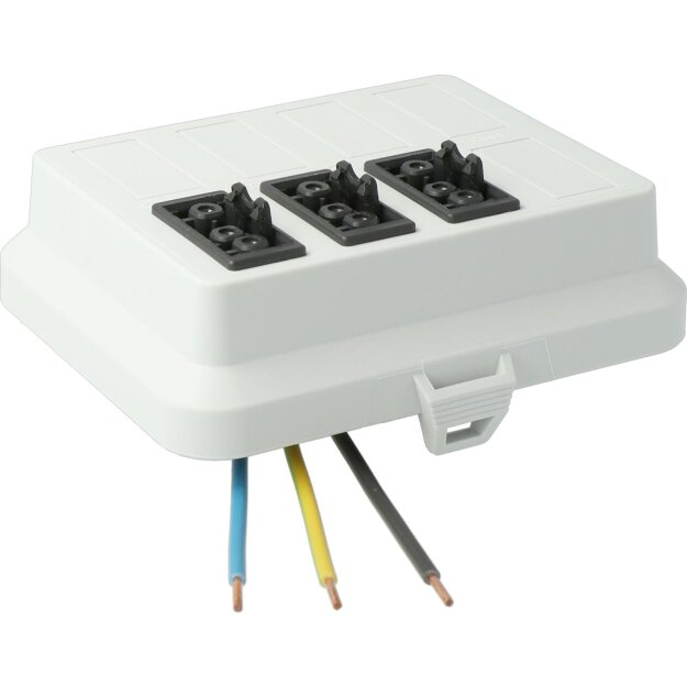 Kaiser AT6031 Steckbar Frontteil AK2, Wieland GST18, in:3pol H07V-U, out:3x 3pol sw L1 125x100x42 mm, lichtgrau