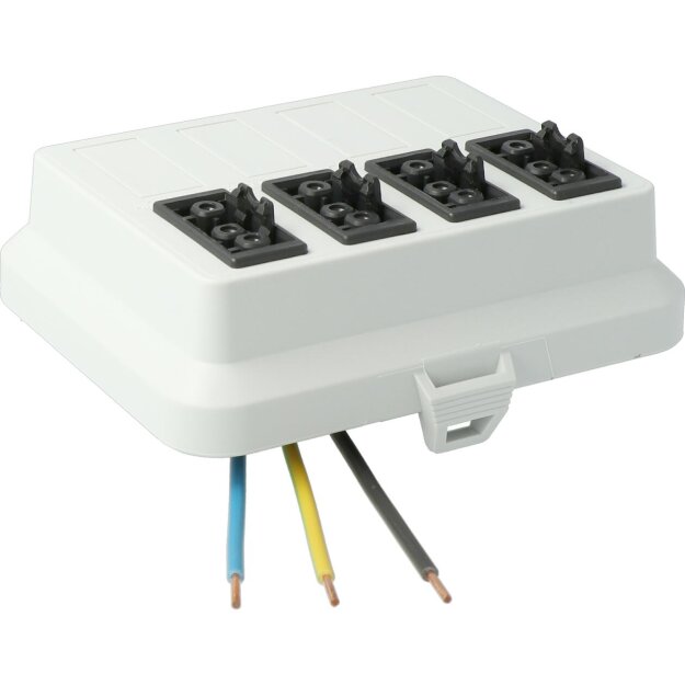 Kaiser AT6041 Steckbar Frontteil AK2, Wieland GST18, in:3pol H07V-U, out:4x 3pol sw L1 125x100x42 mm, lichtgrau