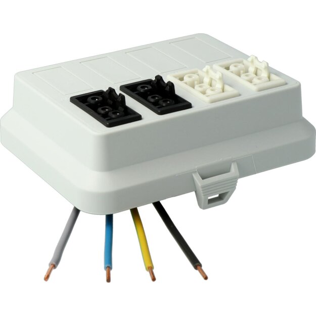 Kaiser AT6045 Steckbar Frontteil AK2, Wieland GST18, in:4pol H07V-U, out:je 2x3pol swL1/ wsL2 125x100x42 mm, lichtgrau