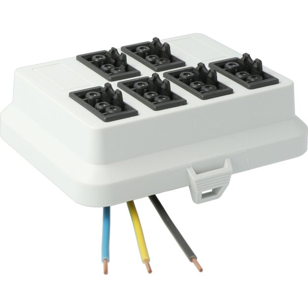 Kaiser AT6061 Steckbar Frontteil AK2, Wieland GST18, in:3pol H07V-U, out:6x 3pol sw L1 125x100x42 mm, lichtgrau