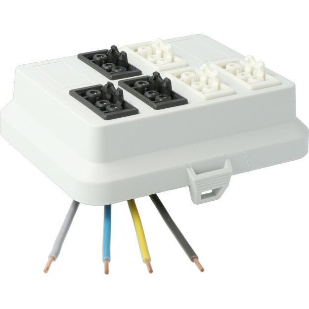 Kaiser AT6071 Steckbar Frontteil AK2, Wieland GST18, in:4pol H07V-U, out:je 3x3pol swL1/ wsL2 125x100x42 mm, lichtgrau