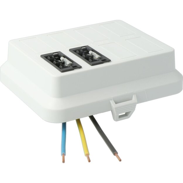Kaiser AT7703 Steckbar Frontteil AK2, WAGO WINSTA MIDI in:3pol H07V-U, out:2x 3pol sw L1 125x100x42 mm, lichtgrau