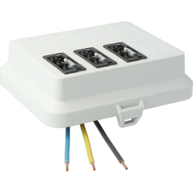 Kaiser AT7705 Steckbar Frontteil AK2, WAGO WINSTA MIDI in:3pol H07V-U, out:3x 3pol sw L1 125x100x42 mm, lichtgrau