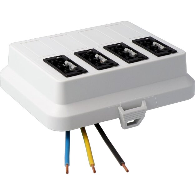 Kaiser AT7706 Steckbar Frontteil AK2, WAGO WINSTA MIDI in:3pol H07V-U, out:4x 3pol sw L1 125x100x42 mm, lichtgrau