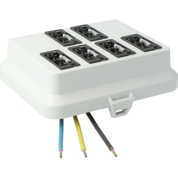 Kaiser AT7708 Steckbar Frontteil AK2, WAGO WINSTA MIDI in:3pol H07V-U, out:6x 3pol sw L1 125x100x42 mm, lichtgrau