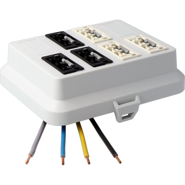 Kaiser AT7719 Steckbar Frontteil AK2, WAGO WINSTA MIDI in:4pol H07V-U, out:je 3x3pol swL1/ wsL2 125x100x42 mm, lichtgrau