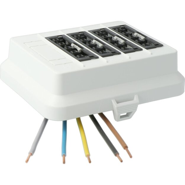 Kaiser AT7721 Steckbar Frontteil AK2, WAGO WINSTA MIDI in:5pol H07V-U, out:4x5pol sw L1+L2+L3 125x100x42 mm, lichtgrau