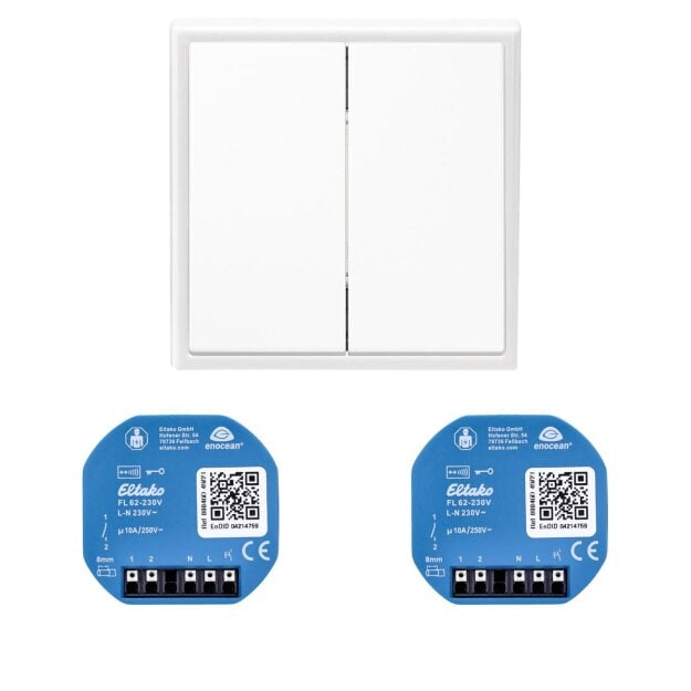 Funk-Lichttasterset Jung ENOLS995WW mit 1-fach Rahmen LS und 2 Eltako Lichtaktor 30100532