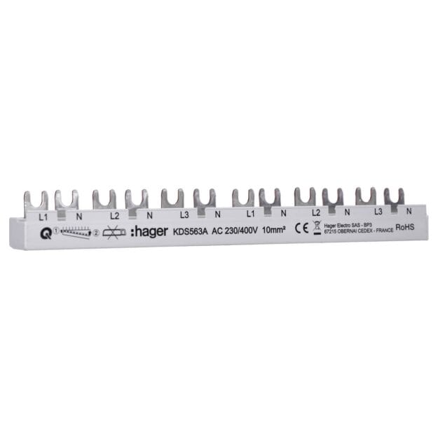 Hager KDS563A Phasenschiene 12 Module 63A L1N-L2N-L3N-L1N-L2N-L3N QuickBusbar