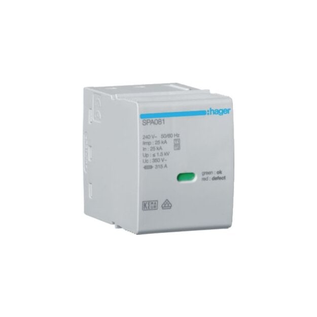 Hager SPA081 Steckmodul L-N/PEN Uc 350V Iimp 25kA Up 1.5kV für SPA80x